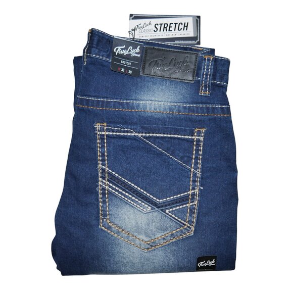 True Luck Men's Bootcut Jeans Size 30x30 Embroidered Stitched Medium Wash BKE - Picture 2 of 9